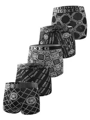 Men's All Over Print Letter Tape Boxer Brief, Fall Wear, Regular Fit Casual Breathable Comfortable Underwear, Mens Underwear,...