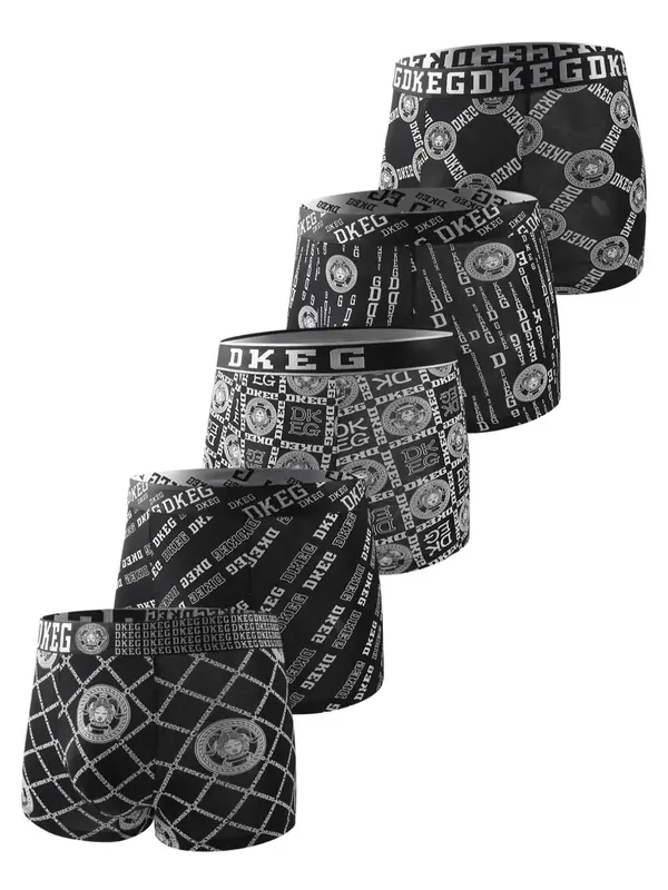 Men's All Over Print Letter Tape Boxer Brief, Fall Wear, Regular Fit Casual Breathable Comfortable Underwear, Mens Underwear,...