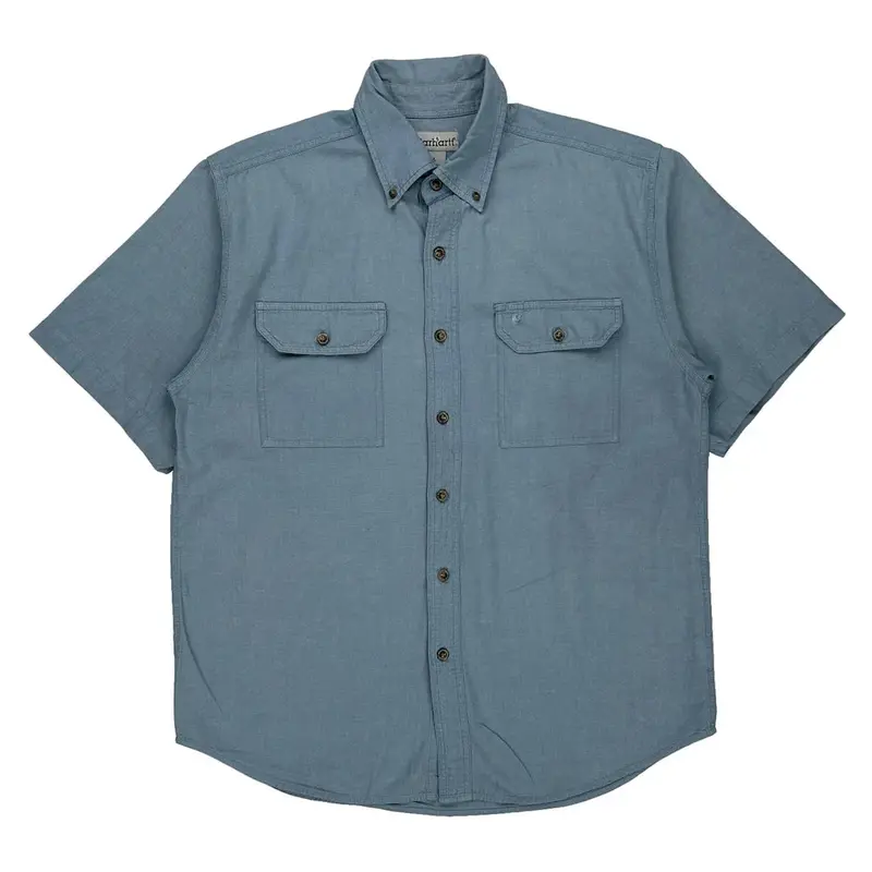 Carhartt Collared Short Sleeve Shirt - Large Blue Cotton