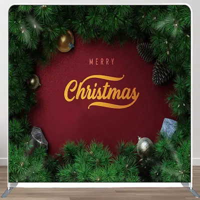 Aperturee Red And Green Pine Needle Merry Christmas Backdrop - Aperturee