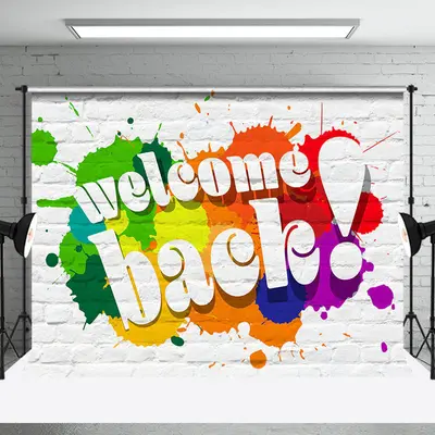 White Brick Wall Splash Welcome Back Party Backdrop