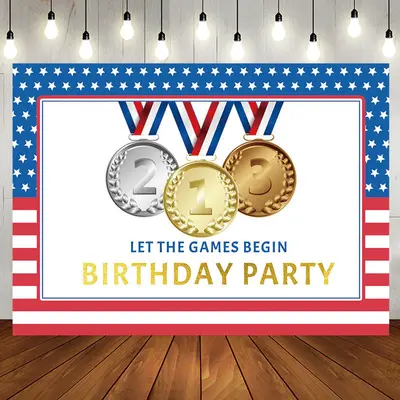 Usa Flag Gold Medals Olympic Birthday Party Backdrop - Aperturee