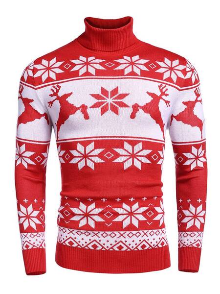 Slim Fit Turtleneck Twisted Sweater (US Only), Christmas Red / L