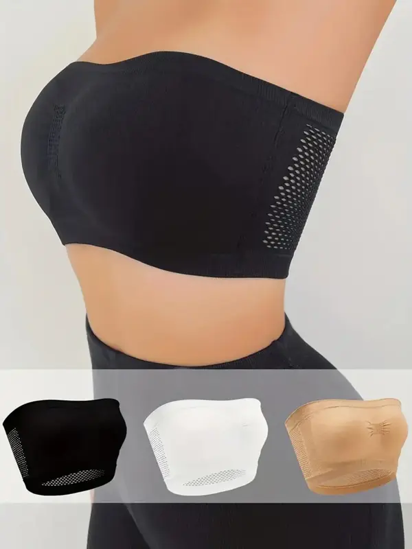 Women's Solid Hollow Out Bandeau Bra, Summer Wear 2024, Casual Wireless Lingerie Top, Women Comfortable Lingerie for Daily We...