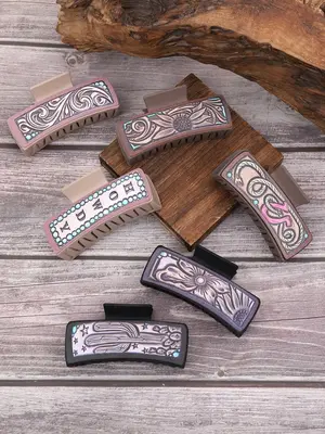 Western Colorblock Rectangle Hair Claw for Gift for Women, Geometric Design Easy Grasping Hair Accessories for Daily Use