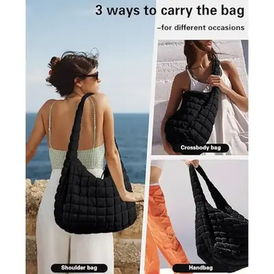 Womens' Lightweight Quilted Carryall GYM Tote Bag Puffer Crossbody Bag Soft Puffy Boho Handbags Big Capacity Purse Puffer Tot...