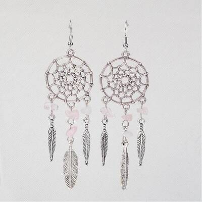Natural Rose Quartz Dangle Earrings