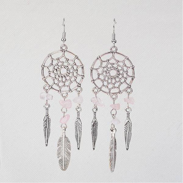 Natural Rose Quartz Dangle Earrings