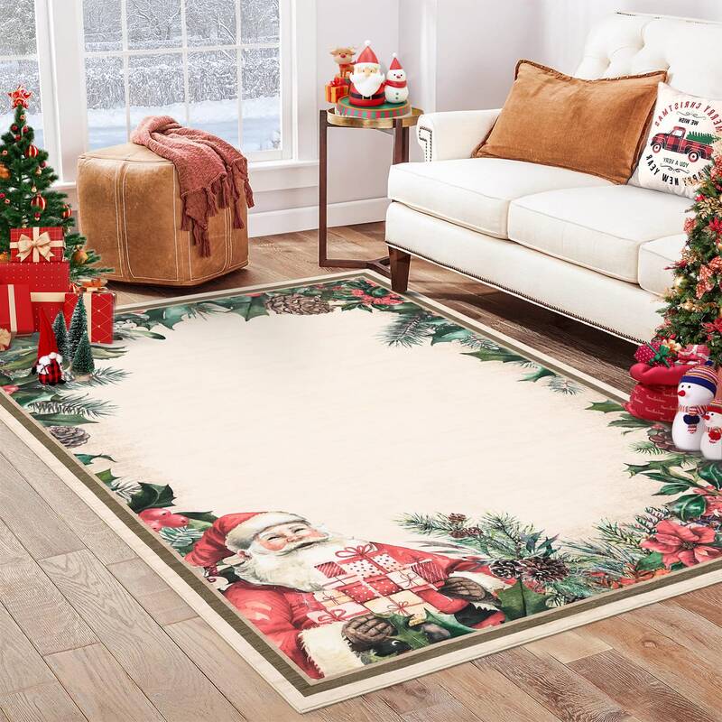 Garvee Christmas Santa Claus Area Rug 9x12 Non-Slip Soft Low Pile Washable Polyester Cozy Holiday Decor for Living Room Bedro...