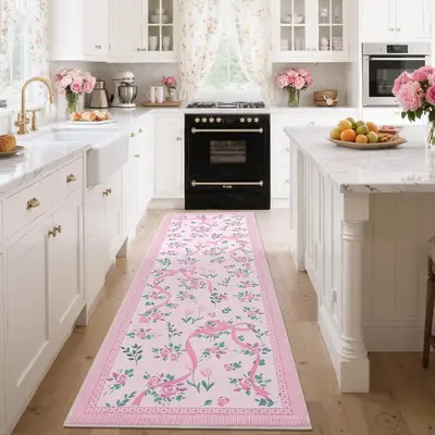 Garvee Floral Runner Rug 2x6 Low Pile Stain Resistant Cotton Non-Slip, Machine Washable Folding Rug for Hallway and Kids Room