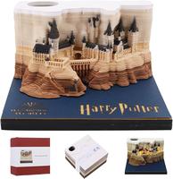 2025 Harry Potter Hogwarts 3D Calendar, DIY Carving Art Sticky Notes Memo Pad, Timepiece Desk Calendar with LED Lights, Magic...