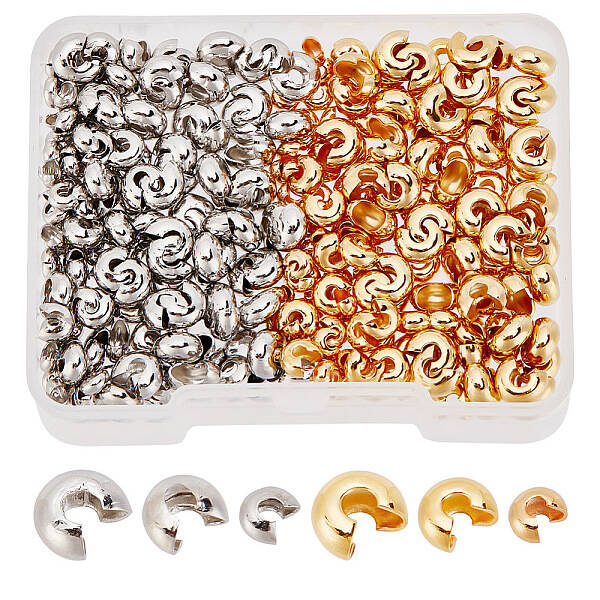 300Pcs 6 Styles Brass Crimp Beads Covers