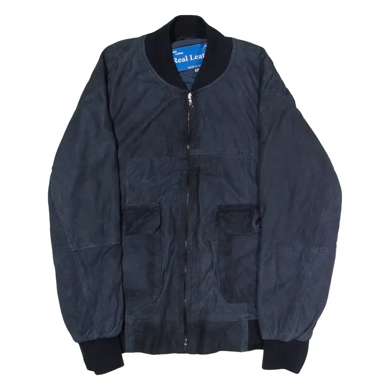 Mens Bomber Jacket Blue Leather Suede 90s XS