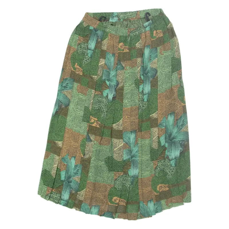 Womens Pleated Skirt Green Midi Floral M