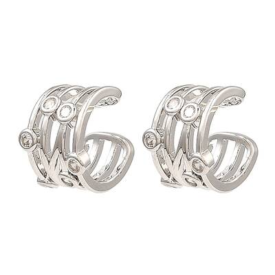 Rack Plating Brass Hollow Cuff Earrings with Cubic Zirconia