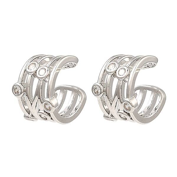 Rack Plating Brass Hollow Cuff Earrings with Cubic Zirconia