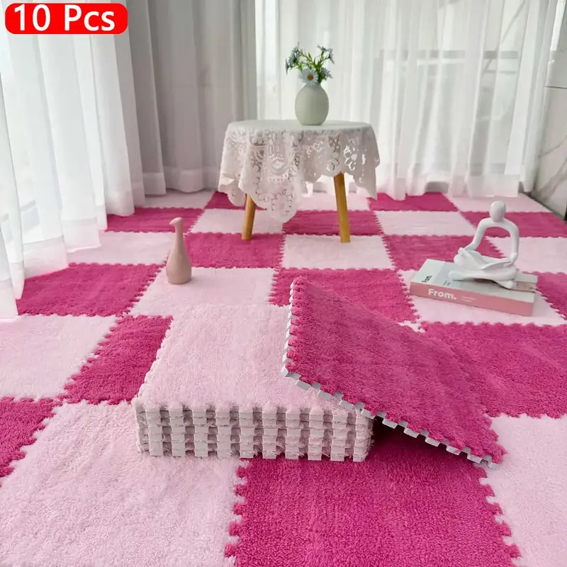 Square Puzzle Floor Mat, 10pcs/set Non-slip Soft Comfortable Floor Mat, Decorative Carpet for Home Living Room Bedroom Study ...
