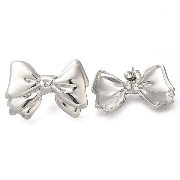 304 Stainless Steel Bowknot Stud Earrings