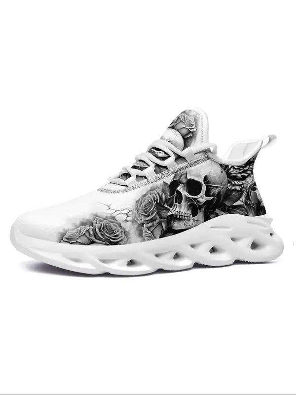 Men's Easter Fashionable Skull Print Lace up Low Top Sneakers, 1 Pair Casual Comfortable Non-slip Shock Absorption Sneakers, ...