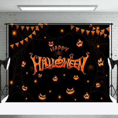 Ghost Pumpkins Black Happy Halloween Party Backdrop