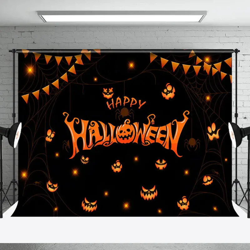 Ghost Pumpkins Black Happy Halloween Party Backdrop