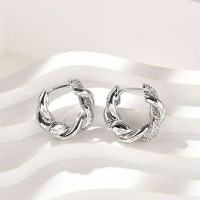 Brass Clear Cubic Zirconia Hoop Earrings