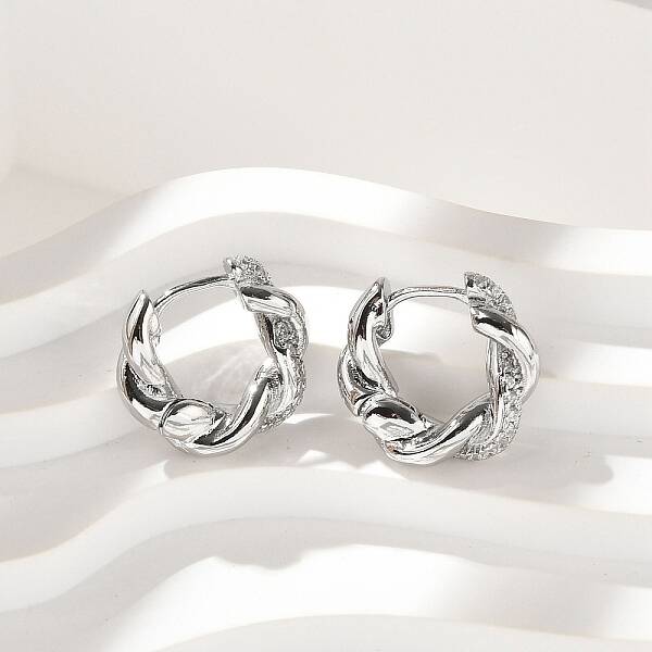 Brass Clear Cubic Zirconia Hoop Earrings