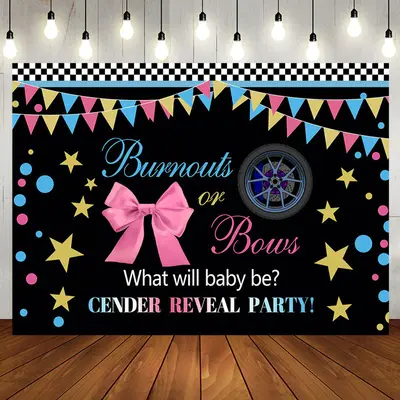 Black Burnouts Or Bows Gender Reveal Party Backdrop