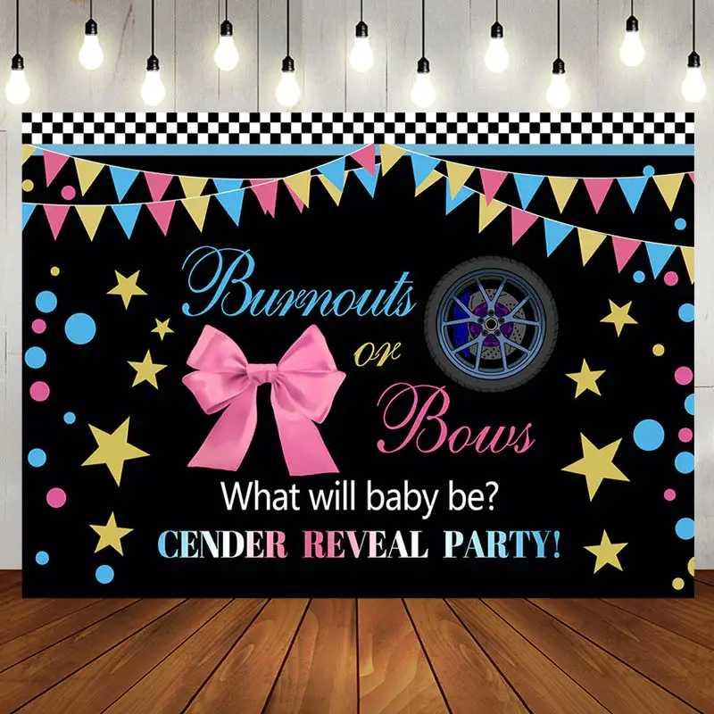 Black Burnouts Or Bows Gender Reveal Party Backdrop