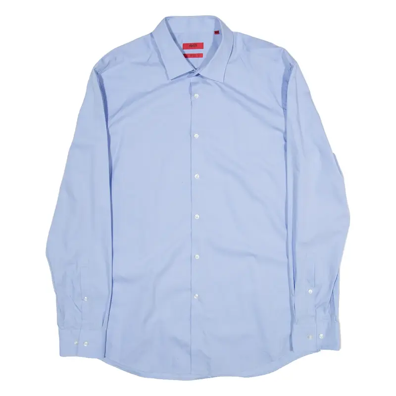 BOSS Slim Fit Mens Plain Shirt Blue Long Sleeve M