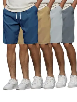 Men's Solid Drawstring Waist Shorts, Casual Pocket Straight Leg Shorts for Summer Streetwear, Shorts for Men, Men's Bottoms f...