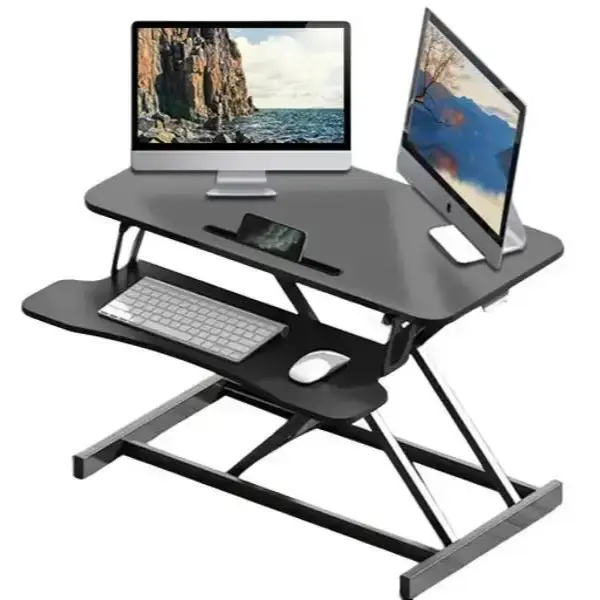 Ergonomic Home Office Standing Desk Converter 32 Inches Adjustable Height with Keyboard Tray Black Versatile Workstation for ...