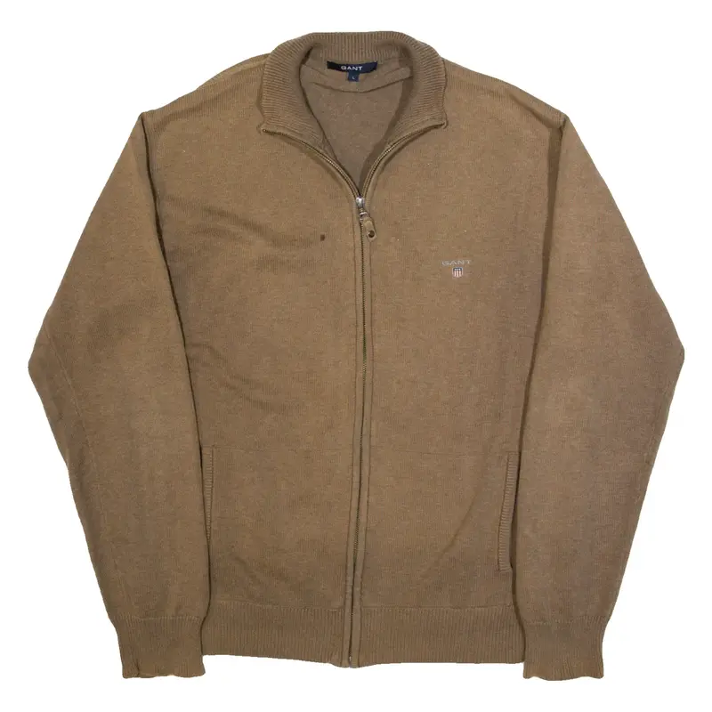 GANT Mens Cardigan Beige High Neck Tight Knit L