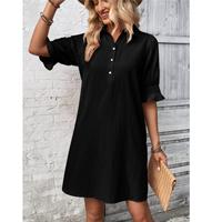 DIRASS Womens Casual Shirt Dress Ruffle Sleeve Solid Color Button Down Shift Summer Dress with Pockets summer outfits Cl