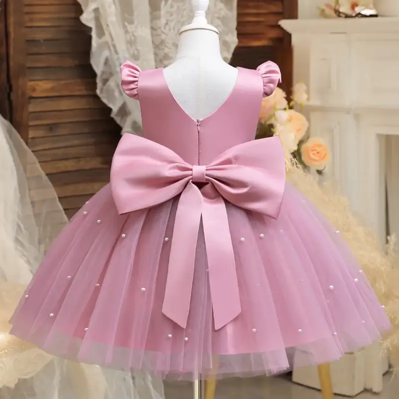 Princess Dress for Kids Girls 3 to 8 Years Pearls Sweet Birthday Wedding Party Prom Gown Big Bow Cute Ruffles Tulle Formal Dr...