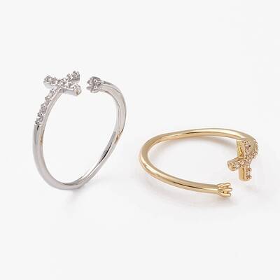 Brass Micro Pave Clear Cubic Zirconia Cuff Rings