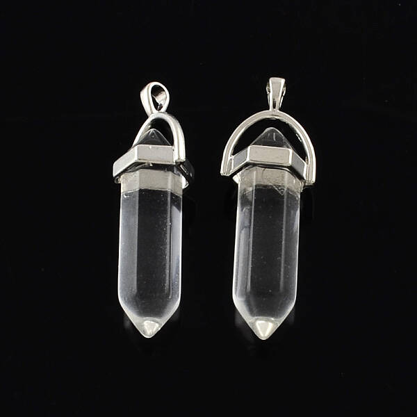 Natural Quartz Crystal Pendants with Alloy Findings