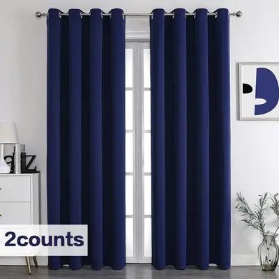 Solid Color Blackout Curtain, 2 Counts Modern Simple Curtain, Window Curtain for Home Living Room Bedroom, Heavy Curtain, Cur...