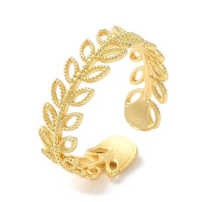 Rack Plating Leaf Brass Open Cuff Ring for Women