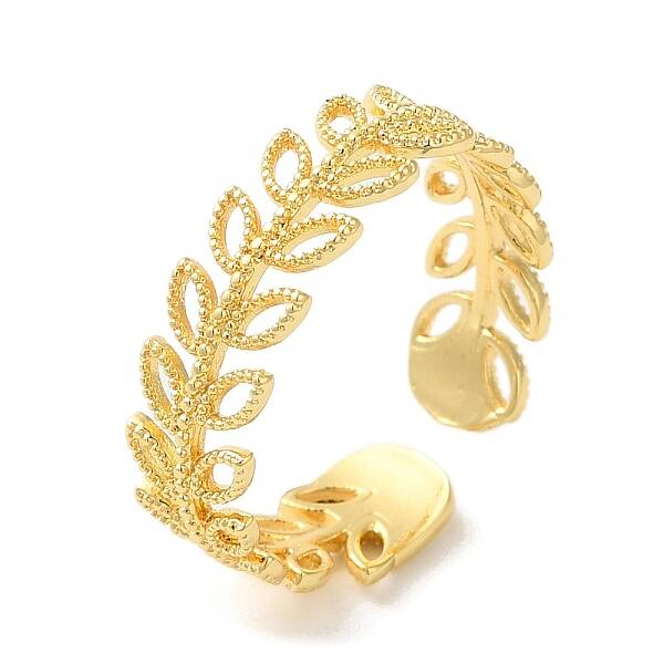 Rack Plating Leaf Brass Open Cuff Ring for Women
