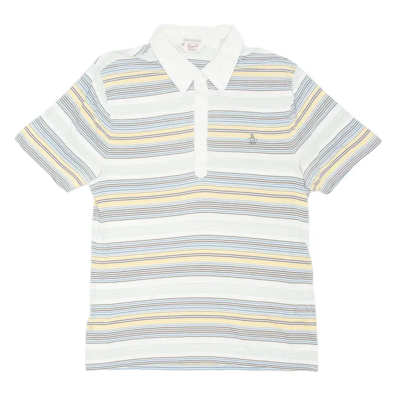 PENGUIN Slim Fit Mens Polo Shirt Yellow Striped M