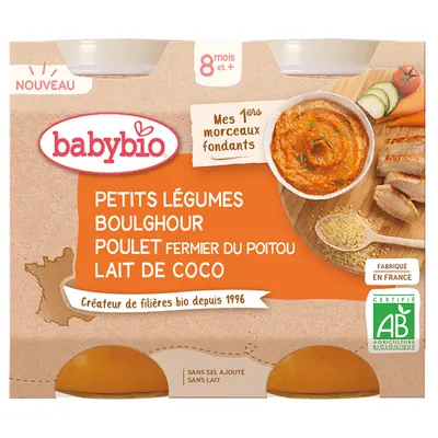 Babybio Small Jars - 8 Months and + - Small Vegetables Bulgur Chicken Coconut Milk 2 x 200g