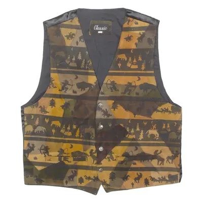 CLASSIC Western Print Mens Waistcoat Brown Leather 90s Crazy Pattern XL