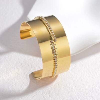 304 Stainless Steel Rhinestone Cuff Bangles