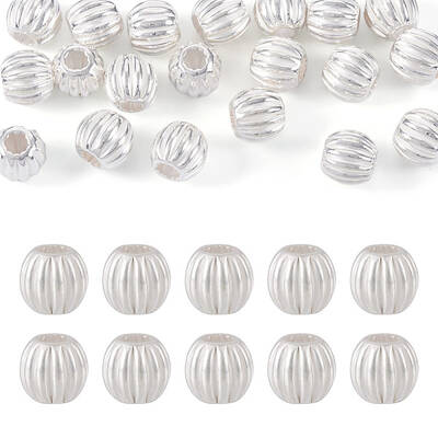 20Pcs 925 Sterling Silver Corrugated Round Spacer Beads