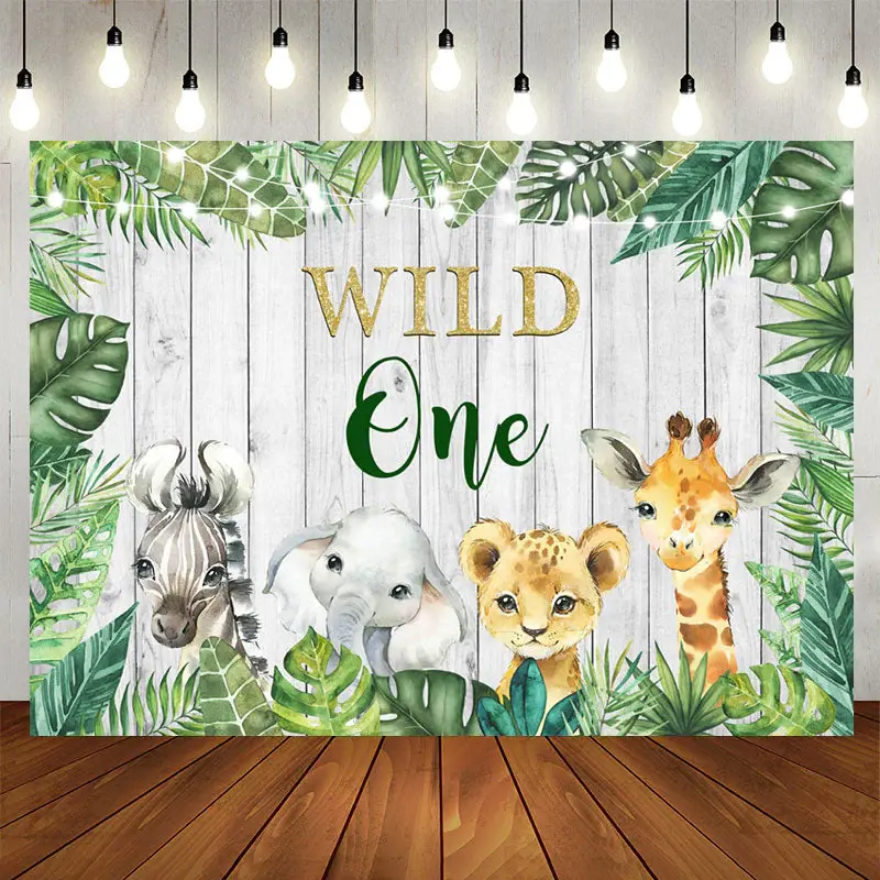 Aperturee Wild 1 Jungle Animals Green Leaf Birthday Backdrop