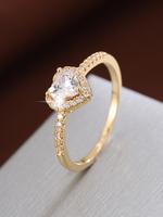 Women's Elegant Artificial Crystal & Rhinestone Decorated Heart Design Ring, Princess Ring, Exquisite Trendy Engagement Ring,...