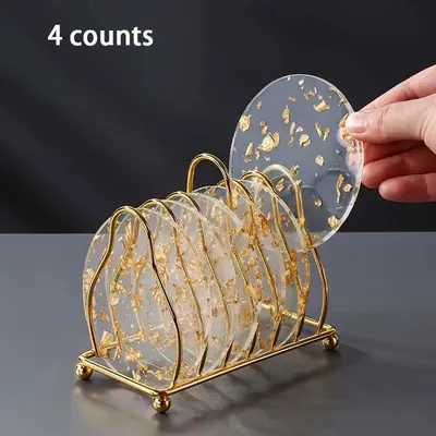 Confetti Decor Round Clear Acrylic Coaster, 4 Counts Heat Resistant Tea Cup Mat, Decorative Coaster for Home Kitchen Dining R...