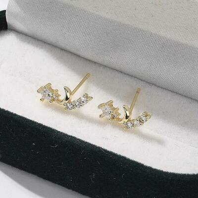 Brass Clear Cubic Zirconia Stud Earrings