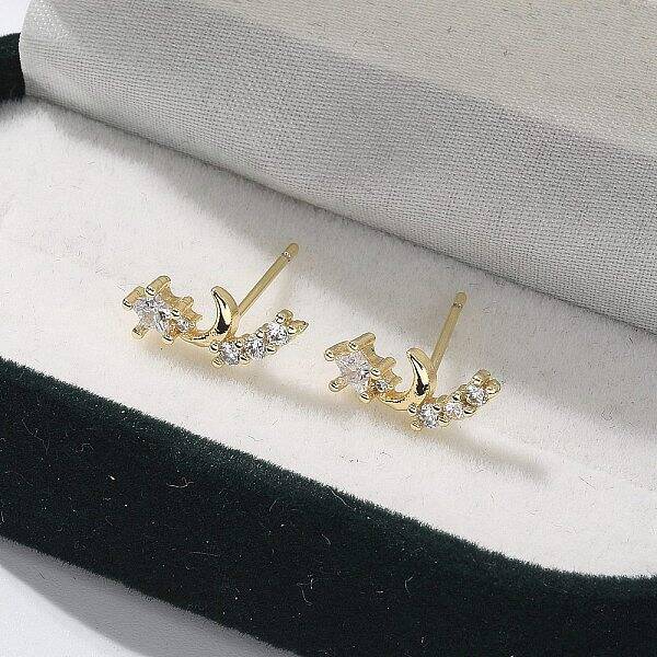 Brass Clear Cubic Zirconia Stud Earrings